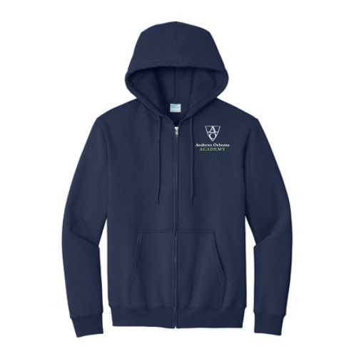 Men's Essential Fleece Full-Zip Hooded Sweatshirt in Navy